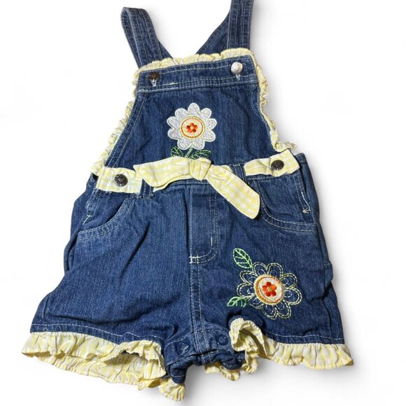 VTG Young Hearts Denim Overall Shorts - Picture 1 of 4